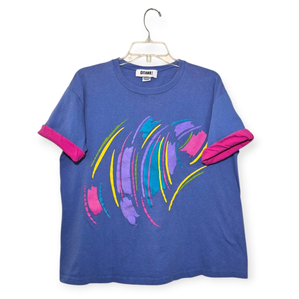 GITANO Vintage Graphic T-shirt 80s 90s Blue Multicolor